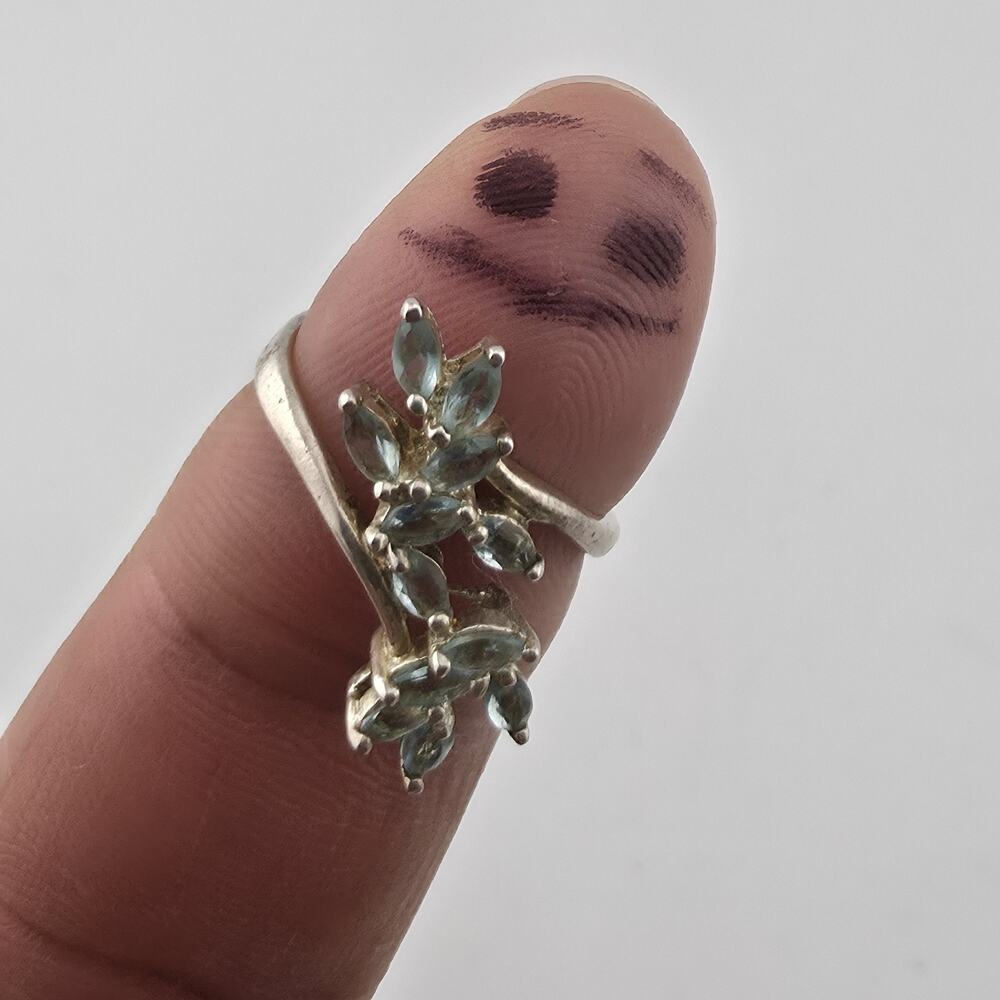 Sterling Silver Blue Stone Wrap Ring Size Adjustable 6 – 8 925 Leaf Vine Jewelry